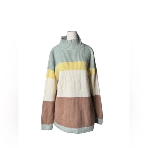 ANN TAYLOR Striped Mock Neck Tunic Sweater Size Medium - Picture 2 of 6